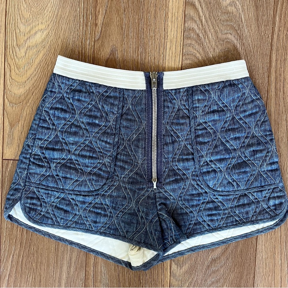 Alexander Wang Blue Linen Structured Zip Up Shorts